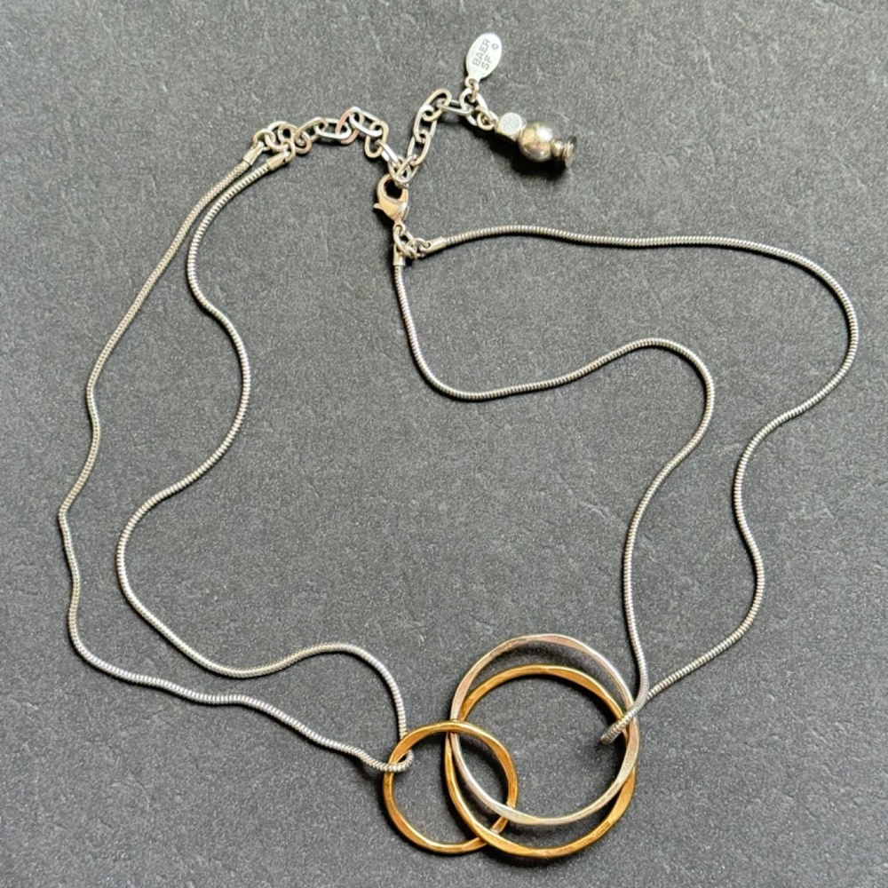 VINTAGE HANDMADE BAER SF Necklace Two-Tone Metals Modern 16"-19"